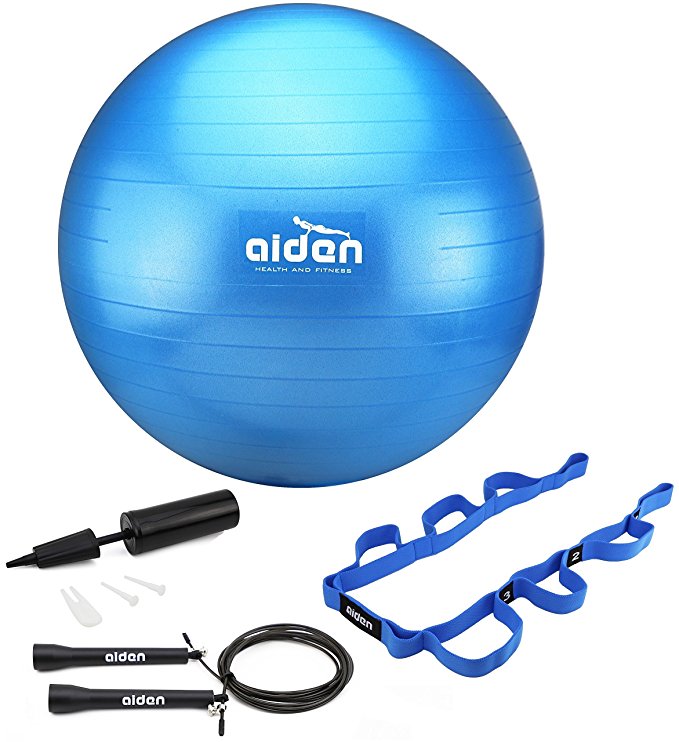 OLIVIA & AIDEN Exercise Ball Set- Includes Yoga Ball, Pump, Exercise Jump Rope (Speed Rope) and Stretch Band - Get Trim, Fit and Healthy With This Home Workout Set