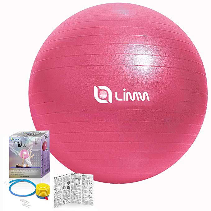 Limm Exercise Ball by for Yoga, Pilates, Stretching and General Fitness - Includes Foot Pump, Starter Guide and Access to Exclusive Members Portal