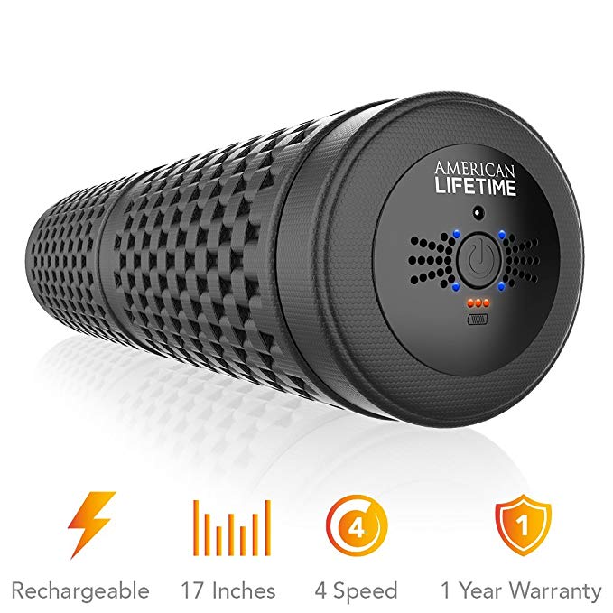 American Lifetime Vibrating Foam Roller - 17 Inch 4-Speed Rechargeable Electric High-Intensity Vibration, Deep Tissue Massager for Recovery, Pliability Training, Physical Therapy - 1 Year Warranty