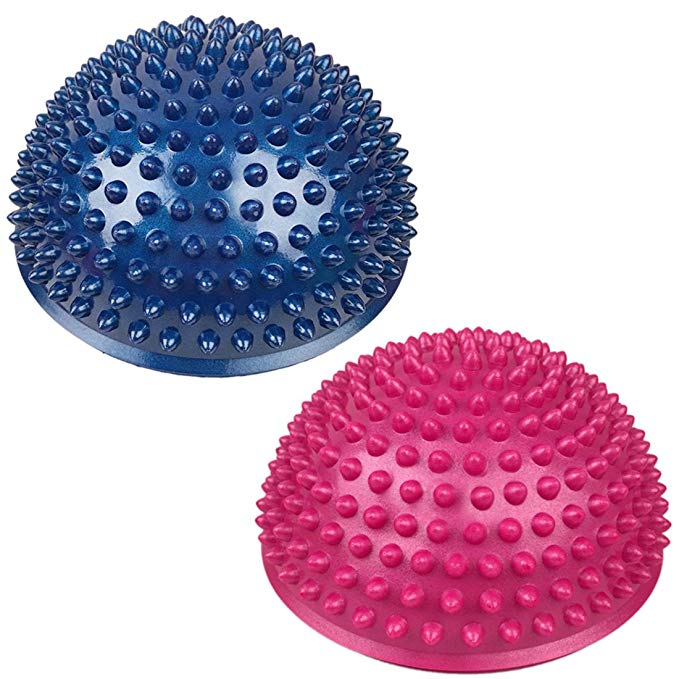 Balance Pods, GTKRTU 2 Pack 6 Inch Hedgehog Balancing Pods Domed Stability Pods Yoga Balance Spiky Ball Massage Hemisphere Ball Foot Fitness Sets - Blue & Pink