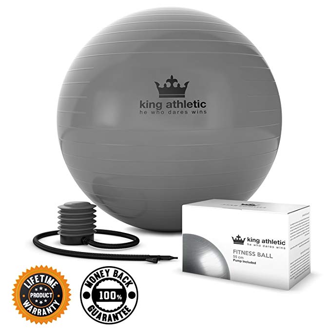 King Athletic Yoga Ball :: Stability Balance Swiss Exercise Balls Made With Anti Burst Rubber :: Fitness Ball Chair Comes in 65 cm & 55cm Size :: Includes 2 Free Instructional E-Books