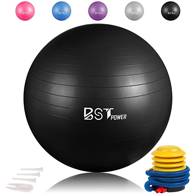 BSTPOWER Exercise Ball（45-85cm） - Non-Slip Stability Ball - Anti Burst Yoga Ball - Heavy Duty Balance Ball - Extra Thick Fitness Ball for Home, Gym, Office with Quick Pump(Office & Home & Gym)