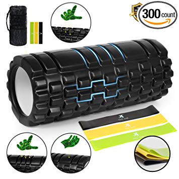 Back Foam Rollers Massagers for Muscles - Trigger Point Physical Therapy, 2-in-1 Yoga Exercise Foam Roller with Resistance Bands, 13 inch Standard Density Muscle Roller Foam for Workout, GYM, Pilates