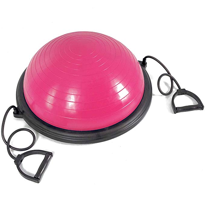 Titan Pink Sport Balance Ball Trainer Yoga Strength Resistance Exercise Workout W/Resistance Bands & Pump