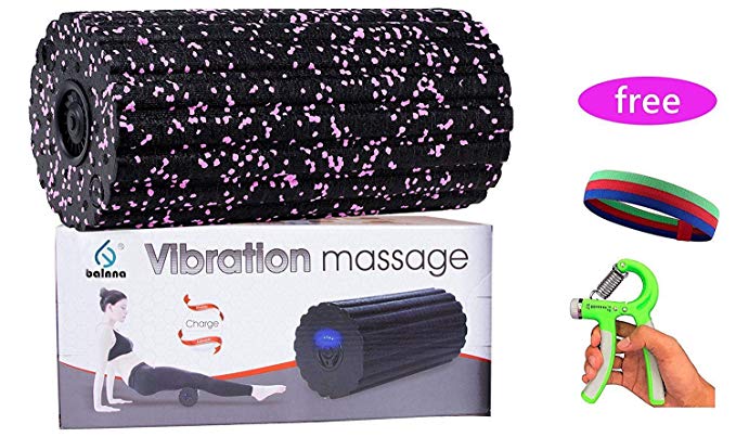 Balnna Vibrating Foam Massage Roller 4 -Speed - High Intensity Vibration for Recovery, Mobility, Pliability Training & Deep Tissue Trigger Point Sports Massage Therapy - Firm Density Back Massager