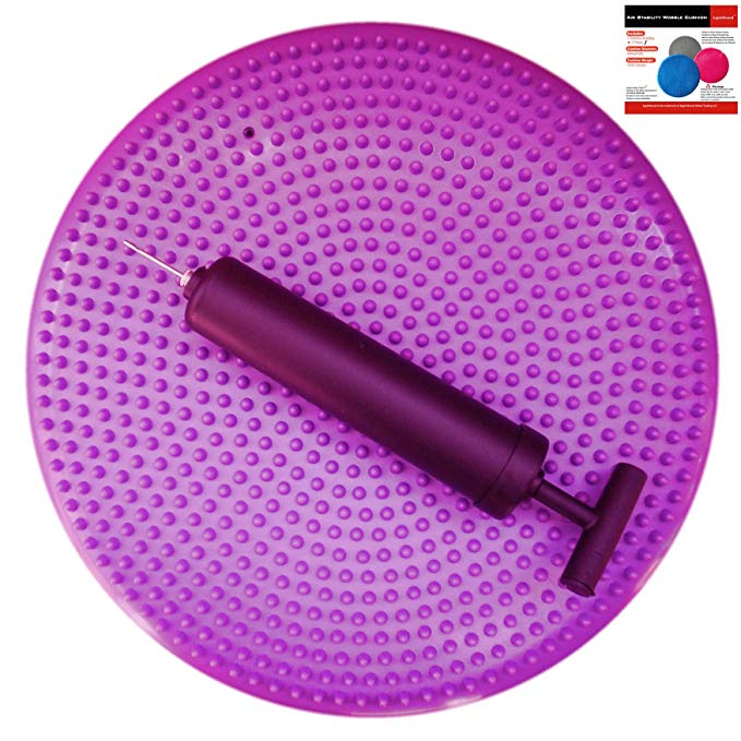 AppleRound Air Stability Wobble Cushion, Purple, 35cm/14in Diameter, Balance Disc, Pump Included