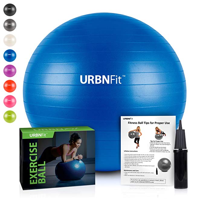 URBNFit Exercise Ball (Multiple Sizes) for Fitness, Stability, Balance & Yoga - Workout Guide & Quick Pump Included - Anti Burst Professional Quality Design