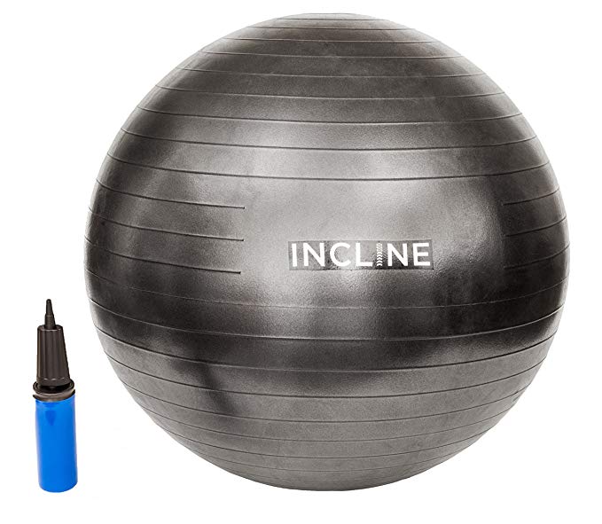 Incline Fit Anti Burst Exercise Stability Ball with Pump, Black