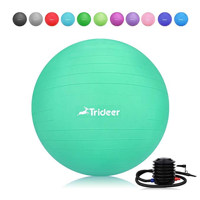 Trideer Exercise Ball, Yoga Ball, Birthing Ball with Quick Pump, Anti-Burst & Extra Thick, Heavy Duty Ball Chair, Stability Ball Supports 2200lbs (Office&Home)