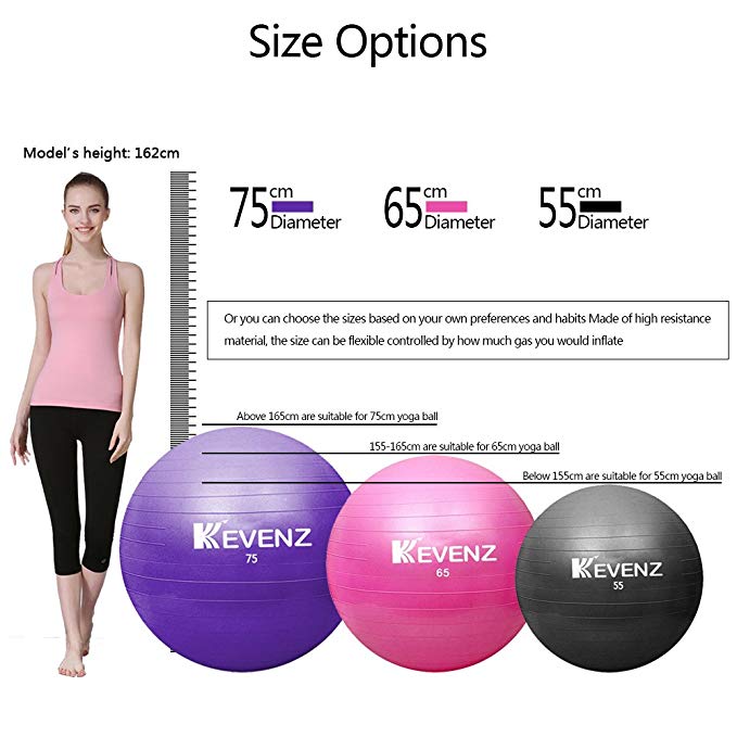 KEVENZ Exercise Ball (55-65cm) EXTRA THICK Yoga Ball Chair for Fitness, Stability, Balance & Yoga, Anti-Burst Heavy Duty Stability Ball Supports 2200lbs, Birthing Ball with Quick Pump