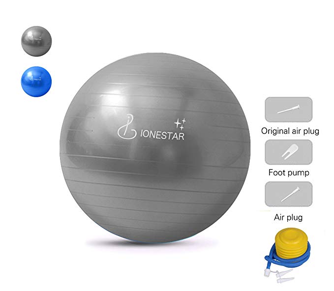 IoneStar 55cm/65cm/75cm Blue/Silver Exercise Ball Anti Burst Withstand 2200 lbs for Core Training,Non Slip Yoga Balance Stability Bender Birthing Ball Chair Replacement