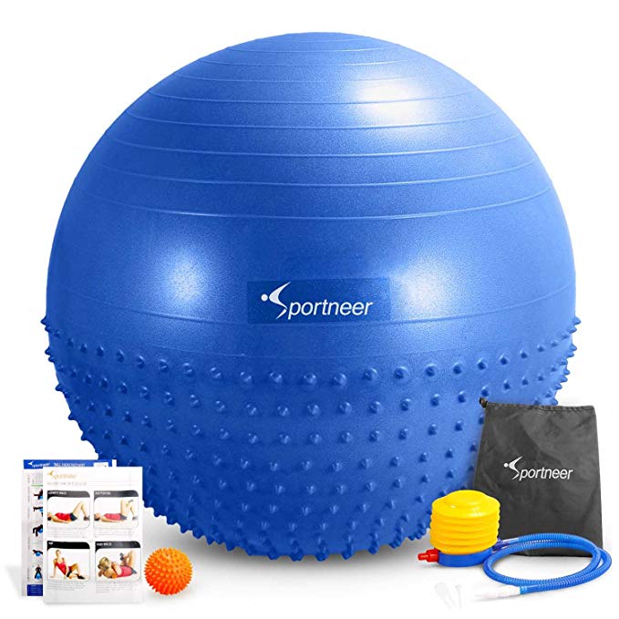 Sportneer Excercise Ball, Dual-Sided Balance Yoga Ball with Inflation Pump, Massage Ball, Workout Guide and Carrying Bag