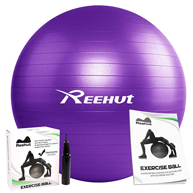 REEHUT Anti-Burst Core Exercise Ball with Pump & Ebook for Yoga, Balance, Workout, Fitness- 45cm 55cm 65cm 75cm 85cm
