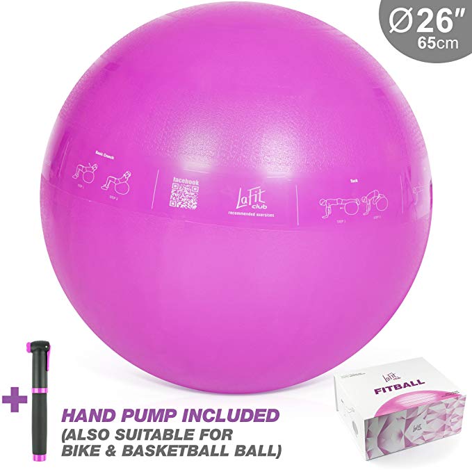 LAFIT CLUB 65 cm Pink Exercise Ball - Yoga Ball with Pump - Gym Ball for Yoga - Stability Swiss Sitting Fit Ball - Ball for Workout and Gym