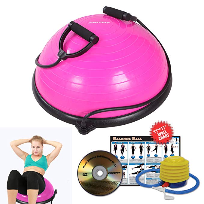RitFit Balance Ball Trainer with Resistance Bands (Free Exercise Wall Chart, Air Pump, Resistance Bands)