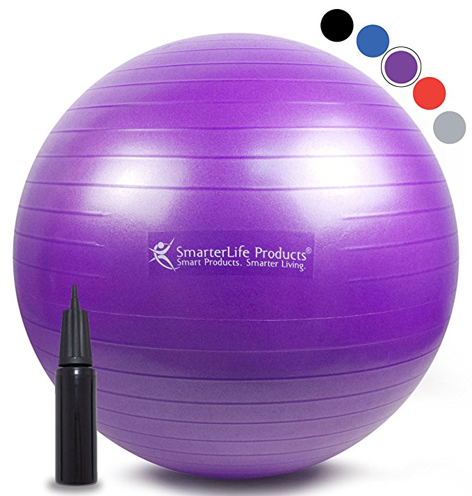 Exercise Ball for Yoga, Balance, Stability from SmarterLife - Fitness, Pilates, Birthing, Therapy, Office Ball Chair, Classroom Flexible Seating | Anti Burst, Non Slip | + Workout Guide