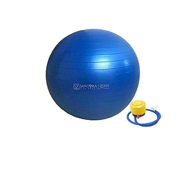 Santora Zone Exercise Ball For Pilates, Yoga, Posture Support, Balance Support, and more with Easy To Use Foot Pump by