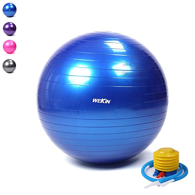 Wekin Anti-Burst Exercise Ball,Office Ball Chair, Balance Trainer Ball, Birthing Ball Pump Fitness, Stability&Yoga, Extra Thick 400g Heavier Than Other Same Size,2000lbs (Office Home)