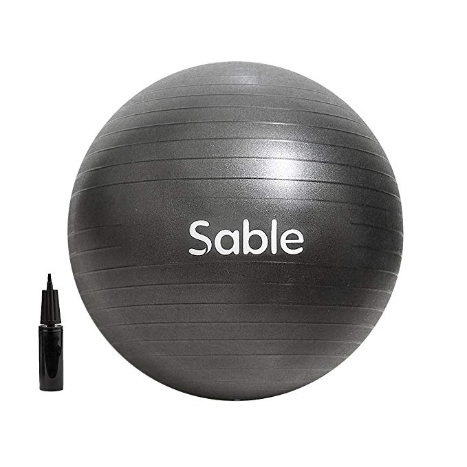 Sable Exercise Yoga Ball for Balance, Stability, Workout, Fitness, Pregnancy, Anti Burst 75cm Thickened 2200lbs Swiss Ball for Women and Men, Slip Resistant, Exercise Equipment with Pump, Grey