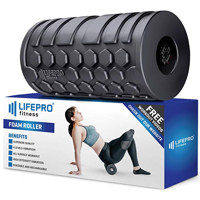 LifePro 4 Speed Vibrating Foam Roller - High Intensity Electric Vibration Massager with Bonus Manual Ebook & Videos for Deep Tissue Trigger Point Therapy, Sports Recovery, Mobility & Fitness Training