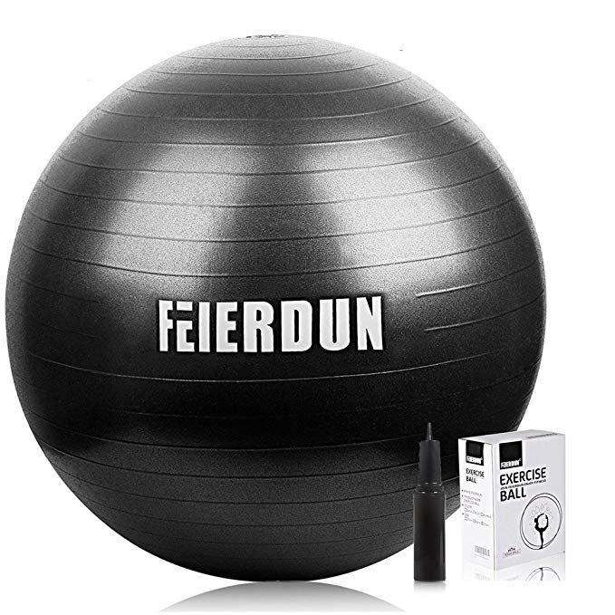 FEIERDUN Exercise Ball- Yoga Stability Ball Supports 2200lbs,Anti-Burst Exercise Ball with Pump For Yoga, Core Strength,Fitness, Balance,Desk Chairs, Home, Gym,Office.