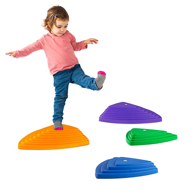 Hey! Play! Triangular Stepping Stones- Fun Triangles for Balance, Coordination and Exercise for Kids- Set of 6 (3 Small Stones and 3 Large Stones) By