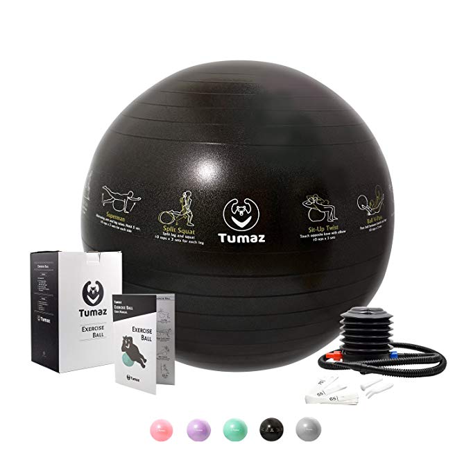 Tumaz Exercise Ball Quick Pump, Anti Burst/Extra Thick/Heavy Duty, Great Ball Chair, Birth Ball, Balance Ball, Swiss Ball, Pilates, Yoga More