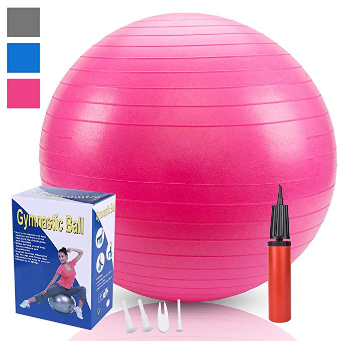 AYOGU exercise ball (55-75cm) Suitable for Fitness Stability Balance Yoga, Explosion-Proof Anti-Slip Heavy-Duty Stability Ball Support 2200 Pounds, Multi Color with Fast Pump