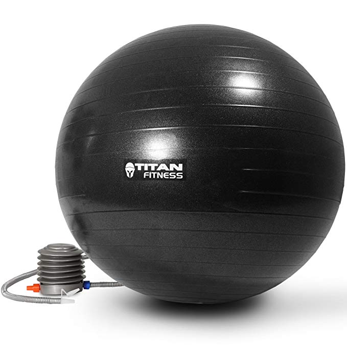 Titan Fitness Exercise Stability Ball Black 65cm Yoga Pilates Anti Burst w/Pump