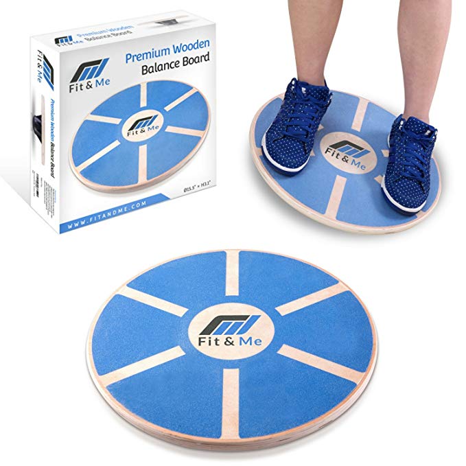 FitMe Wooden Wobble Balance Board - Video Exercises Included - Perfect for Exercise, Fitness and Physical Therapy - Improve Balance, Tone Muscles & Strengthen Core
