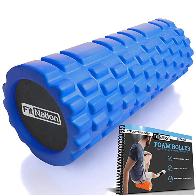 Fit-Nation Foam Roller for Muscle Massage with Exercise Book, Ultra Strong Solid Core Muscle Roller for Deep Pain Relief in Your Aching Legs and Body. Ideal For Runner Cyclist Cross Fit Athlete