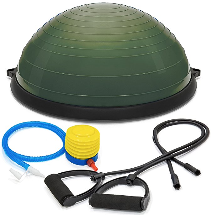 Ovillow Yoga Exercise Ball, Premium Pro Balance Trainer Half Yoga Ball in Army Green Color is a Complete DIY KIT for Yoga & Balance Training with Instruction Manual