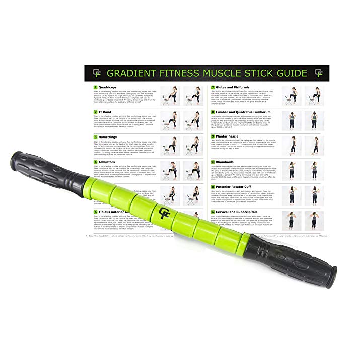 Gradient Fitness Muscle Stick with FREE Exercise Guide, Steel Rod Core with 7 Independent Durable ABS Rollers. Ideal for PT or Athletic Use.