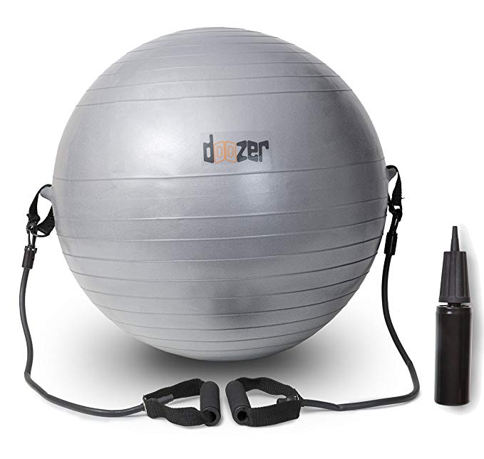 Exercise Ball W/ Removable Resistance Bands. For Pilates, Yoga, Core Strength, Balance & More! For Home, Gym, Office, Outdoor & Indoor Fitness. Incl. Ball, 2 straps + handles, 3 Plugs, Pump