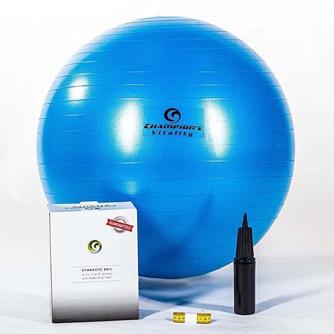 65 Cm Anti Burst Exercise Balance Ball Extra Thick for Fitness, Yoga or Just At Home As an Office Chair at a Desk. Include a Hand Air Pump, Measuring Tape and Replacement Plug. Weight Capacity 400 lbs.