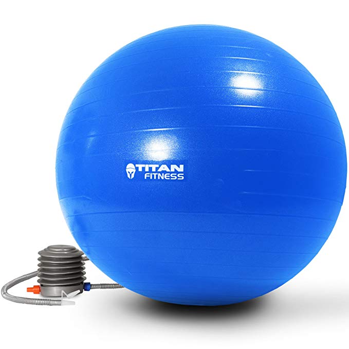 Titan Fitness Exercise Stability Ball Blue 65cm Yoga Pilates Anti Burst w/Pump