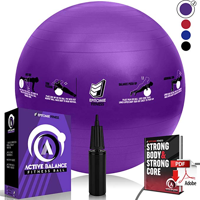 Epitomie Fitness Active Balance Fitness Ball with Imprinted Exercise and Training eBook